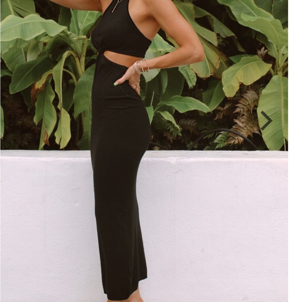 12th tribe 	East Hampton Black Knit Cutout Maxi Dress